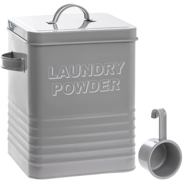 2Pcs Grey Metal Laundry Powder Storage With Scoop