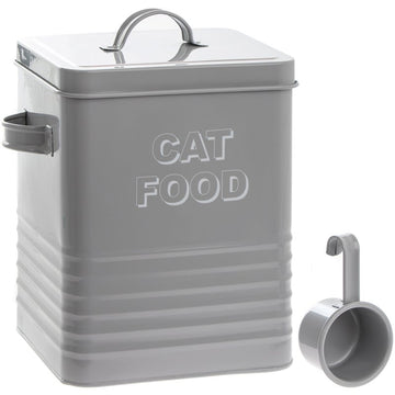 2Pcs Grey Metal Cat Food Storage With Scoop