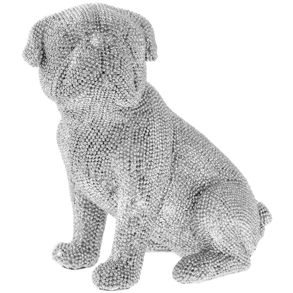 Silver  Sitting Pug Display Statue