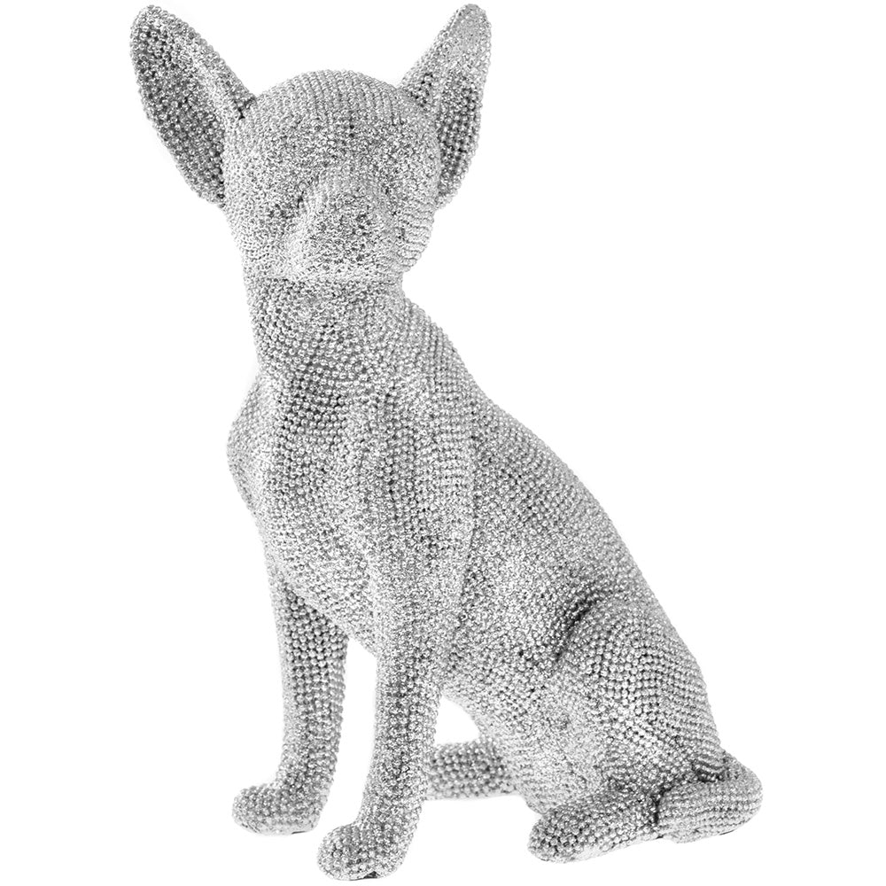 Silver Diamante Sitting Chihuahua Display Figurine