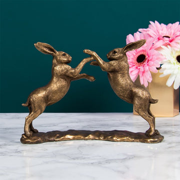 Bronze Resin Reflections Twin Hares Figurine