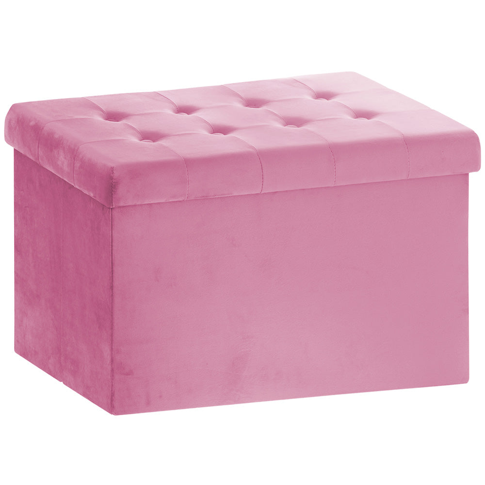 Pink Velvet Folding Storage Box Foot Stool Ottoman Pouffe