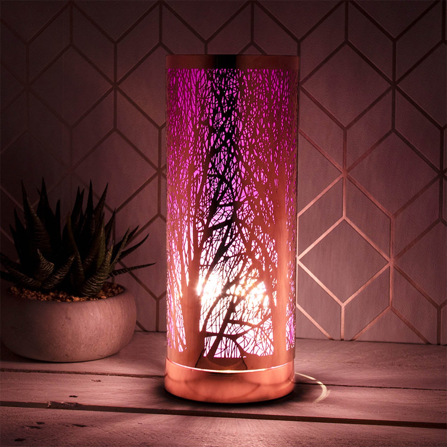 Cylinder Touch Lamp Branches Pattern - Lilac