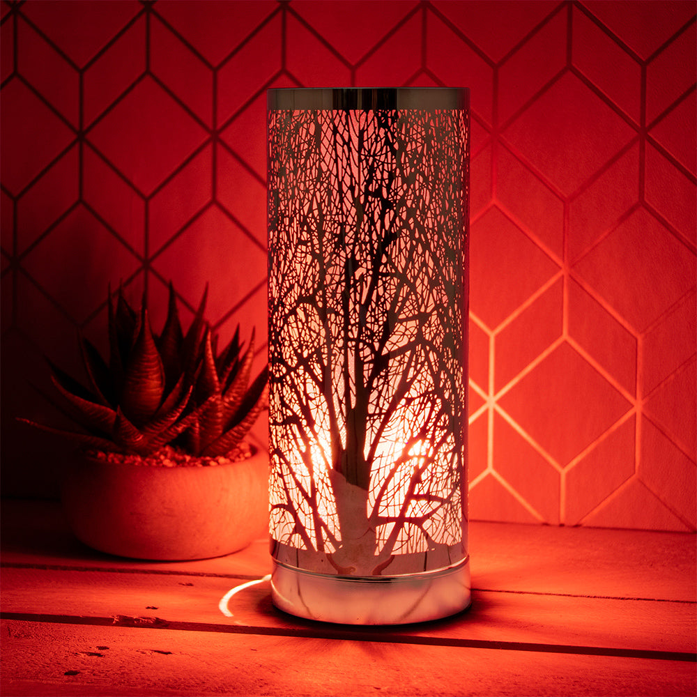 Cylinder Touch Lamp Branches Pattern - Red