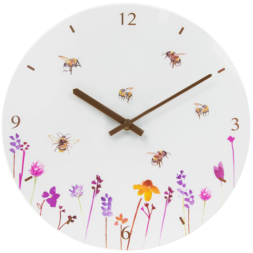 Bees & Flowers Nature Quartz Round Wall Clock