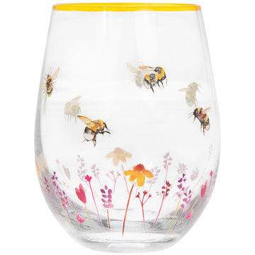 2Pcs Hand Painted Bees & Flowers Stemless Gin Glass (design by Jennifer Rose)