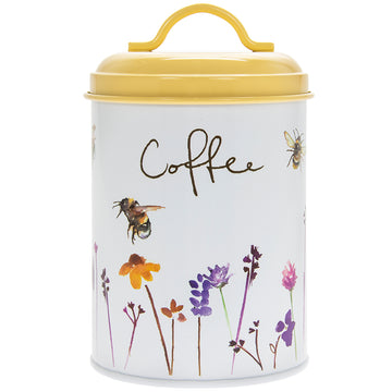 2-pc Bees & Flowers Yellow Coffee & Sugar Storage Tin with Airtight Lid- Floral