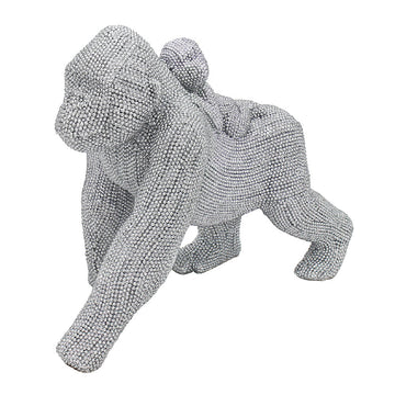 Silver Gorilla And Baby Display Ornament