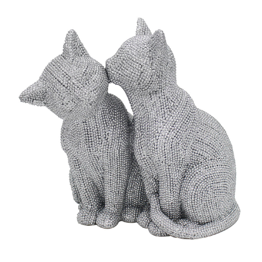 Silver  Diamante Cats Standing Figurine