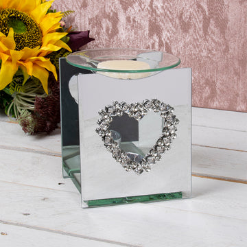 Diamante Heart Mirrored Fragrance Aroma Tealight Holder