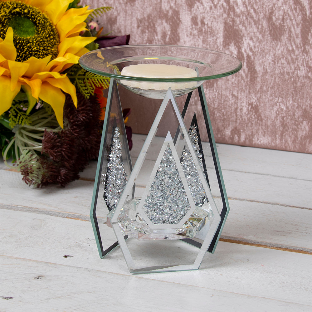 Mirrored Glass Oil Warmer Wax Melt Burner Silver Crystal