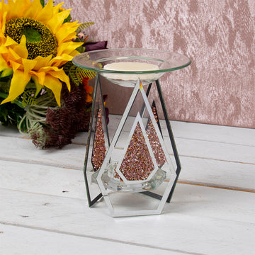 Mirrored Glass Oil Warmer Wax Melt Burner Red Crystals