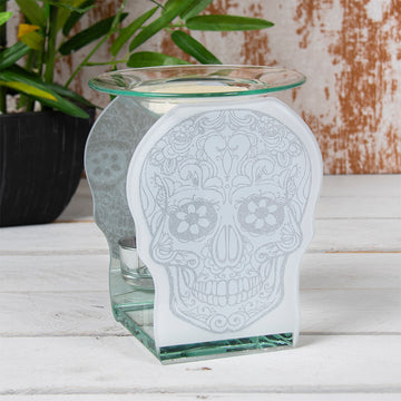 Silver Gitter Skull Mirrored Fragrance Aroma Tealight Holder