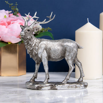 Silver Art Stag Ornament Male Deer Animal Statue Figure