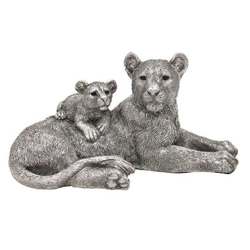 Reflections Silver Lion With Cub Animal Figurine