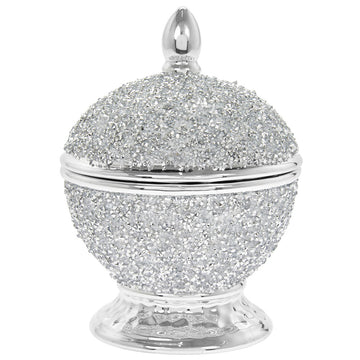 Silver Sparkle Diamante Ceramic Trinket Box