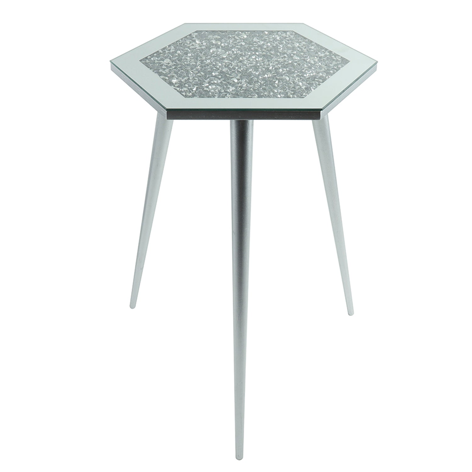Mirrored Glass MultiCrystal Hexagon Side Table 38x33x55cm