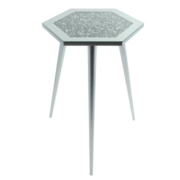 Mirrored Glass MultiCrystal Hexagon Side Table 38x33x55cm