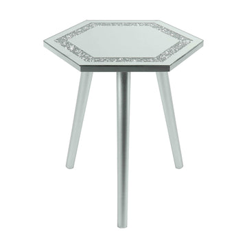 Mirrored Glass MultiCrystal Hexagon Side Table 38x33x40cm
