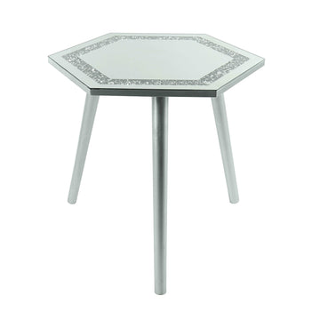 Mirrored Glass MultiCrystal Hexagon Side Table 48x42x45cm