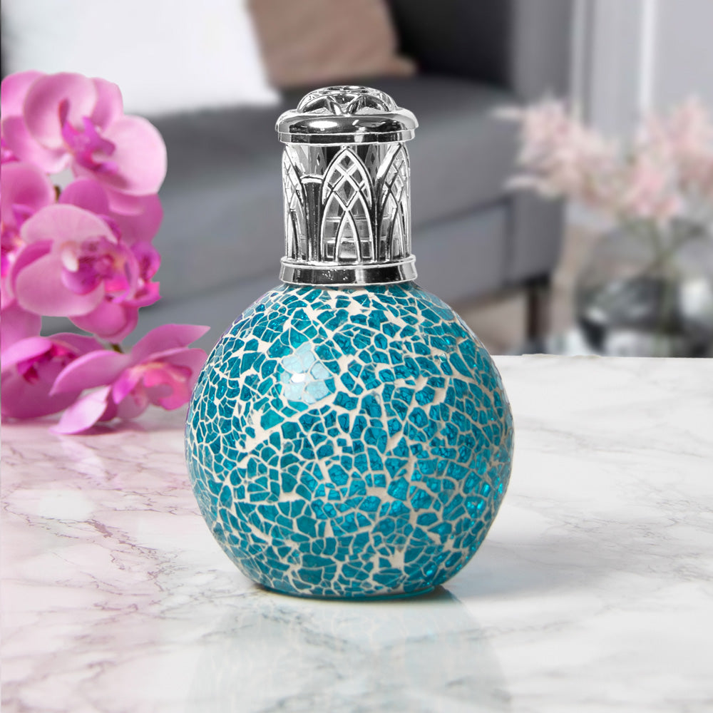 Desire Aroma Teal Mosaic Crackled Glass Fragrance Oil Lamp