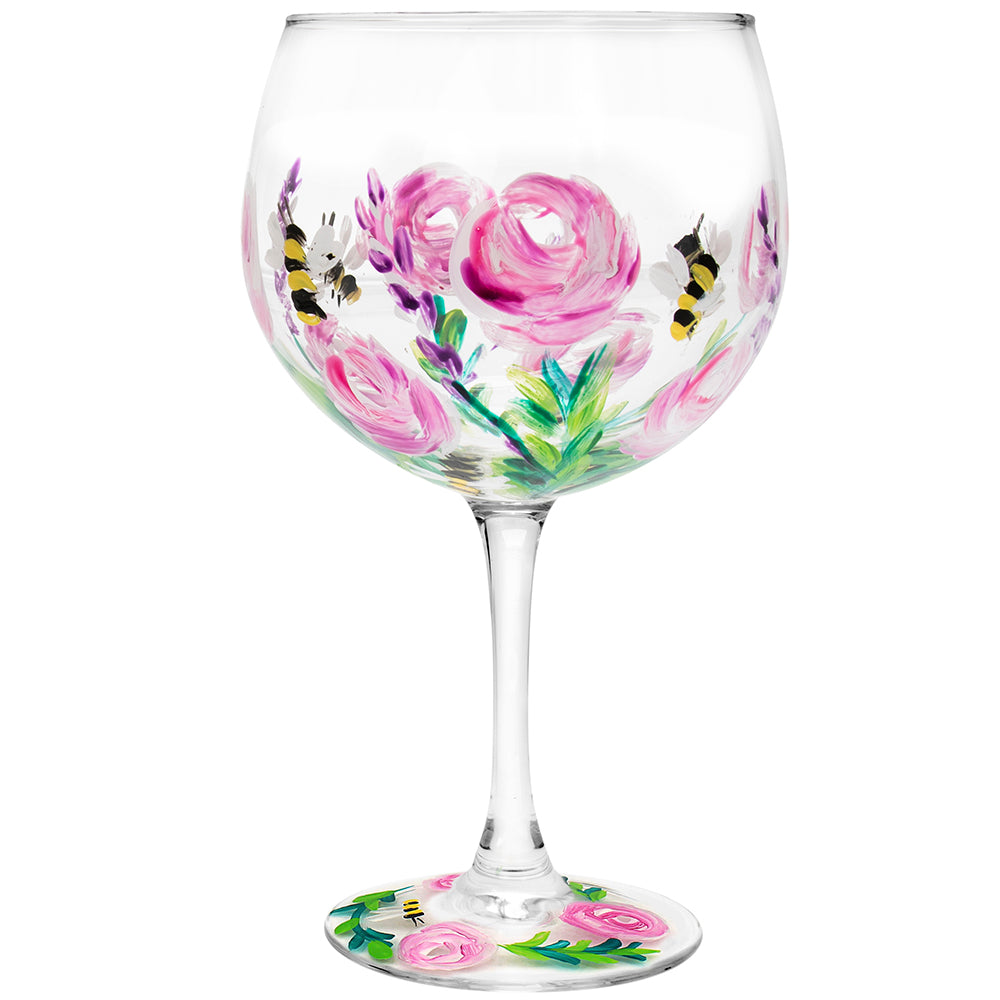 Hand Painted Bees & Roses Gin & Tonic Drink Glass