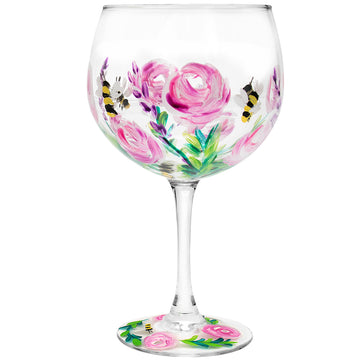 Hand Painted Ladybirds & Roses Gin & Tonic  Drink Glass