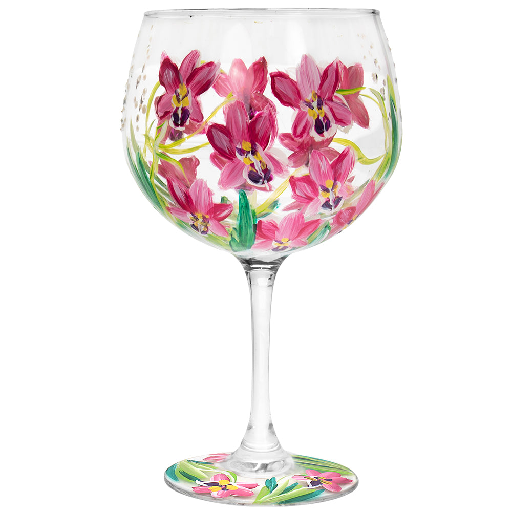 Cocktail Gin Glass Lynsey Johnstone Hand Painted Pink Orchids