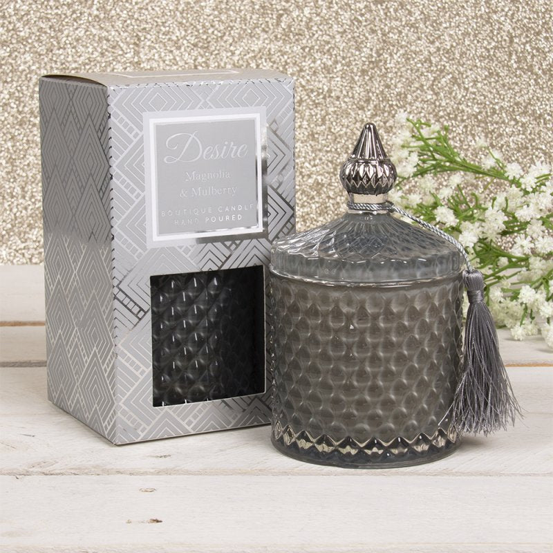 Desire Noir Magnolia & Mulberry Soy Wax Grey Candle Jar