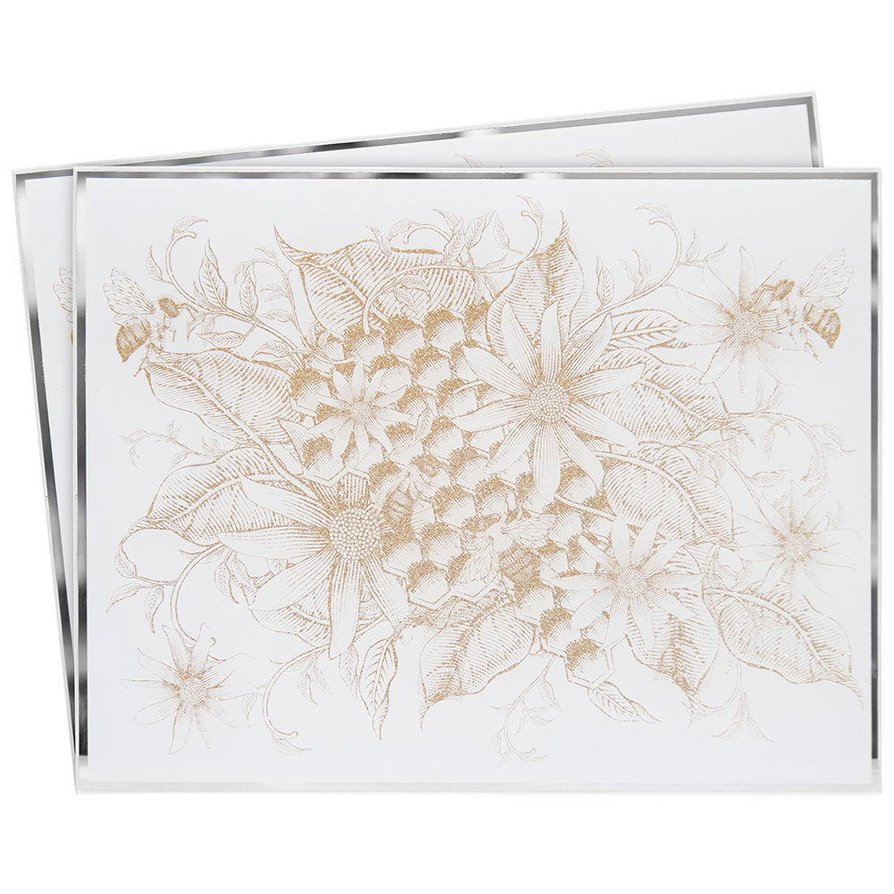 2pcs Honeycomb Mirrored Glass Glitter Gold Bees Placemats