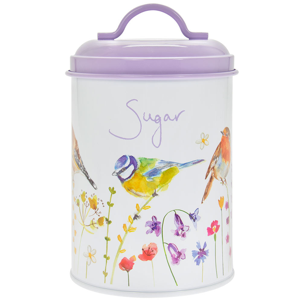 Garden Birds Lavender Tin Sugar Storage Canister