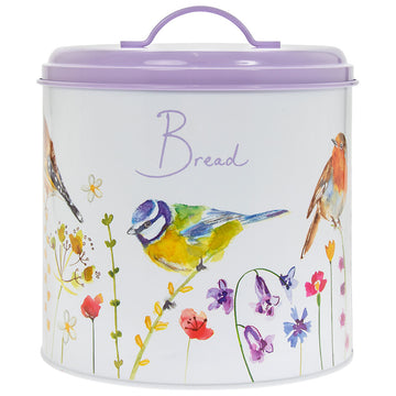 Garden Birds Bread Bin Lavender Tin Storage Canister