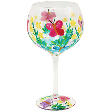 Hand Painted Butterfly Floral Wide Gin & Tonic Copa Glass