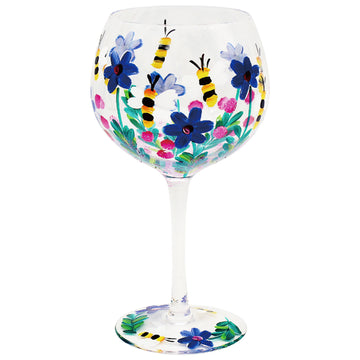 Hand Painted Bees Floral Wide Gin & Tonic Copa Glass