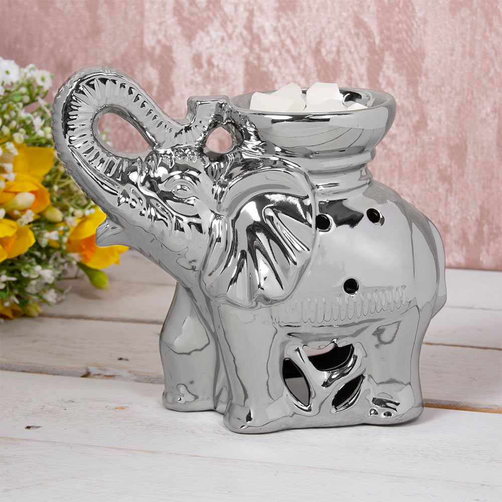 Silver Elephant Ceramic Wax Melt Warmer Oil Burner