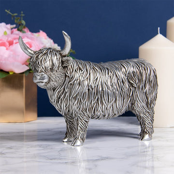 Silver Art Highland Cow Resin Ornament