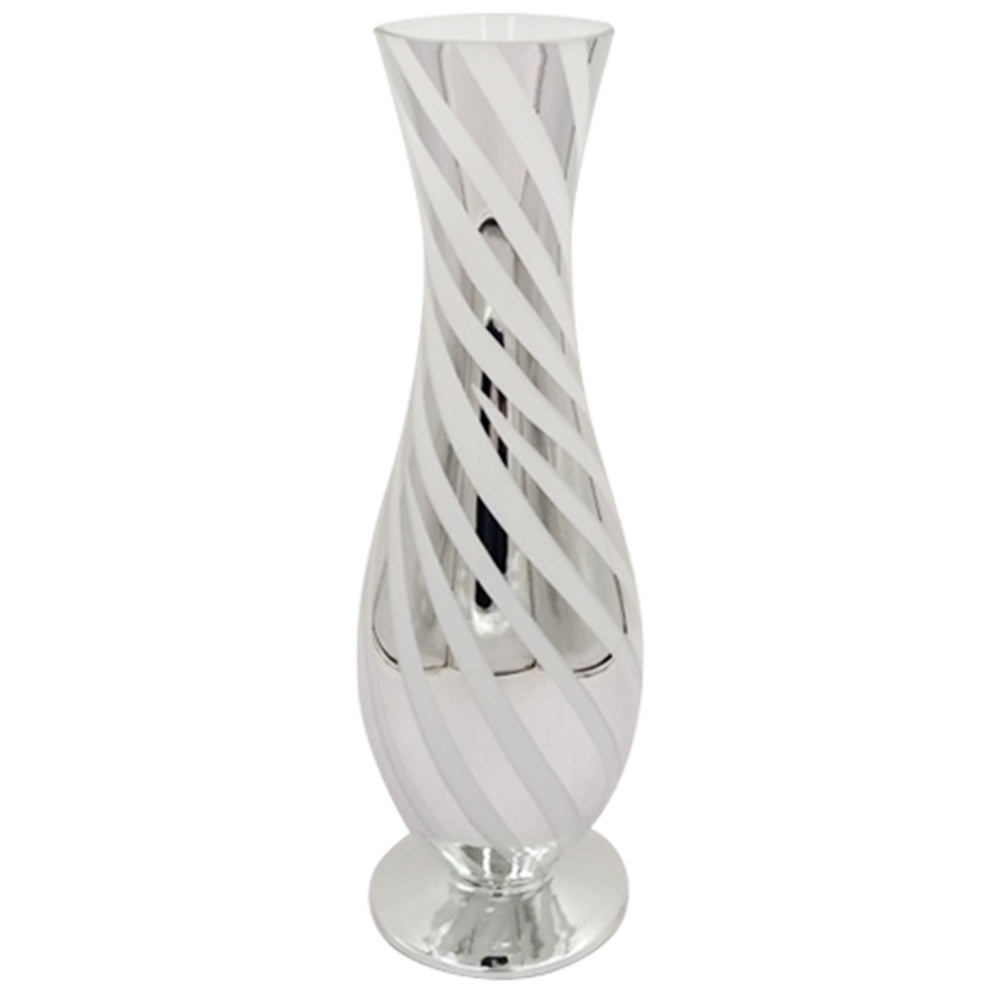 White Glass Vase Vincenza 40x14cm Modern Stripes