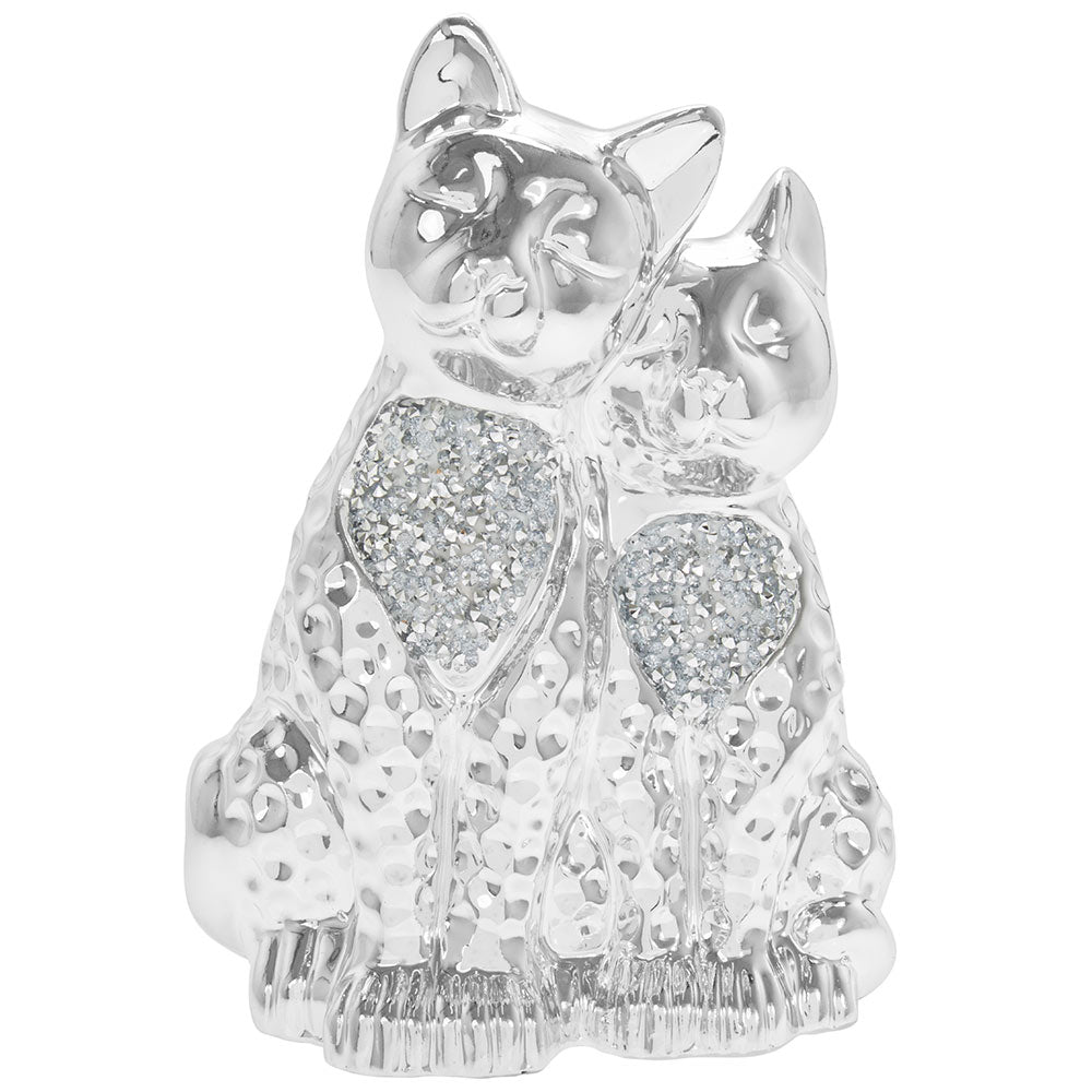 Twin Cats Silver Sparkle Ornament