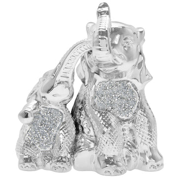 Silver Art Ornament Elephant and Baby Animal Statue Figurine