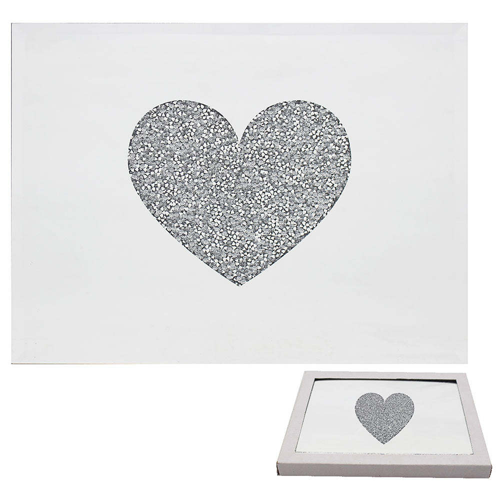 Set of 2 Mirrored Placemats -  Diamante Crystal Heart