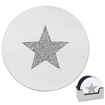 Set of 6 15.5cm Diamante Crystal Star Mirrored Glass Candle Plate