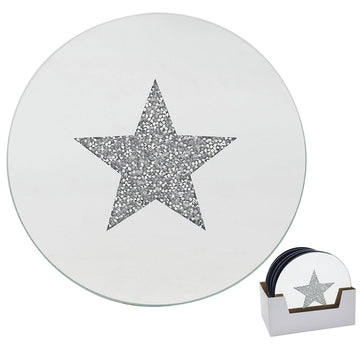 Set of 8 20cm Diamante Crystal Star Mirrored Glass Candle Plate
