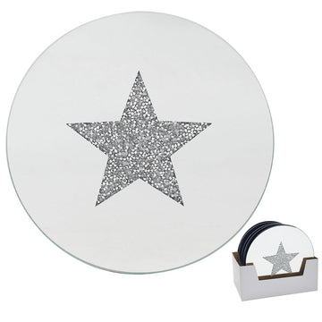 Set of 2 20cm Diamante Crystal Star Mirrored Glass Candle Plate