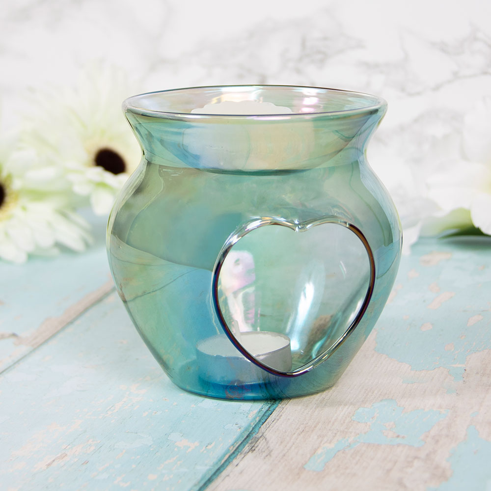 Blue Glass Lustre Heart Wax/Oil Warmer