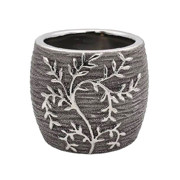 Gunmetal Silver Planter Modern Climbing Leaves Home Décor