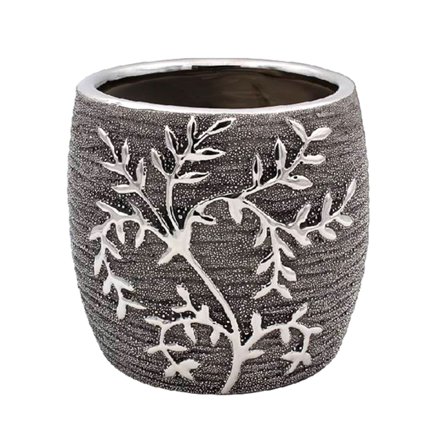 Gunmetal Silver Planter Modern Climbing Leaves Home Décor