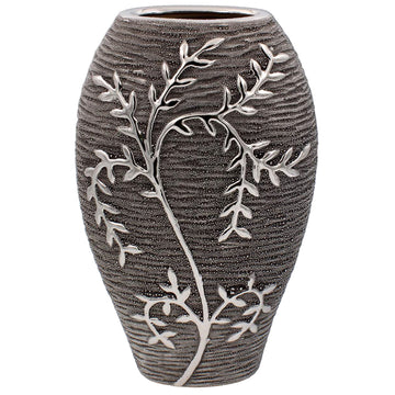 Gunmetal Silver Vase Modern Climbing Leaves Pot Home Décor