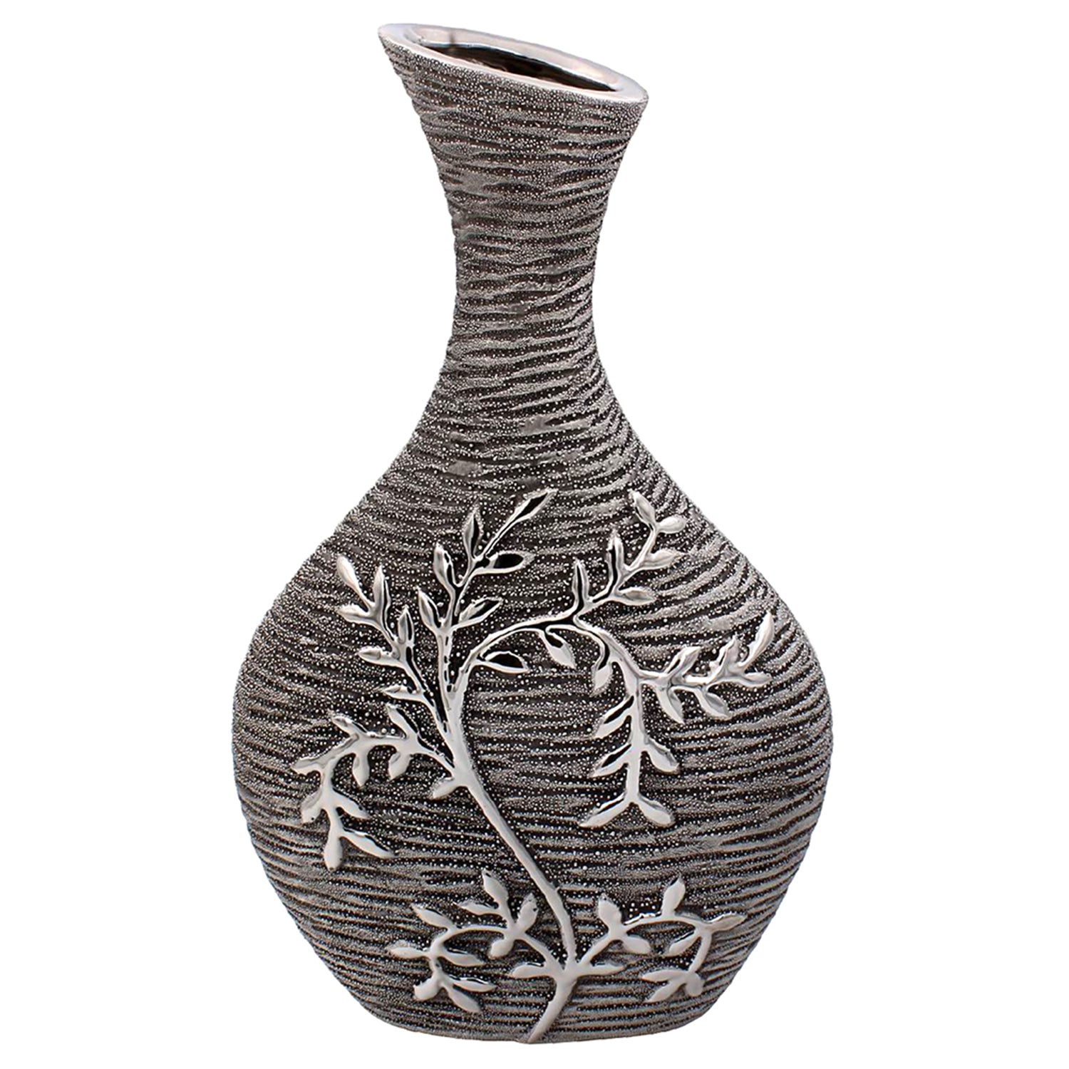 Gunmetal Silver Vase Modern Bottle Texture Home Decor