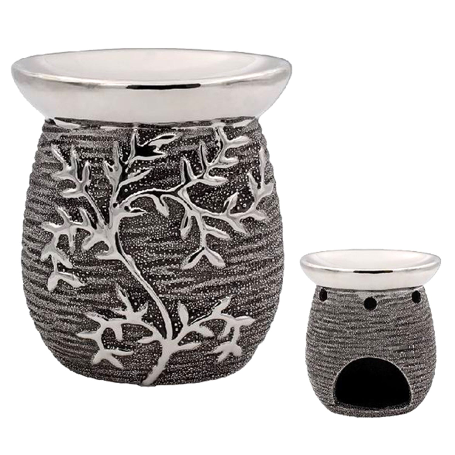 Wax Melt Warmer Gunmetal Oil Burner Design Embossed Textured