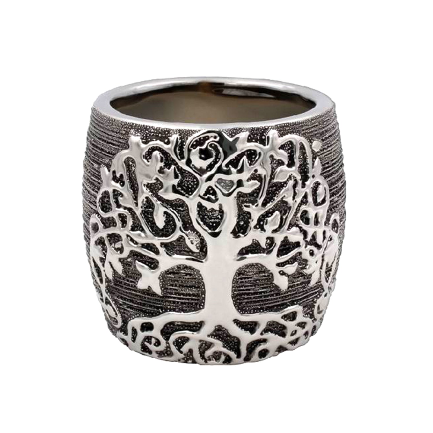 Gunmetal Silver Planter Modern Tree of Life Home Décor